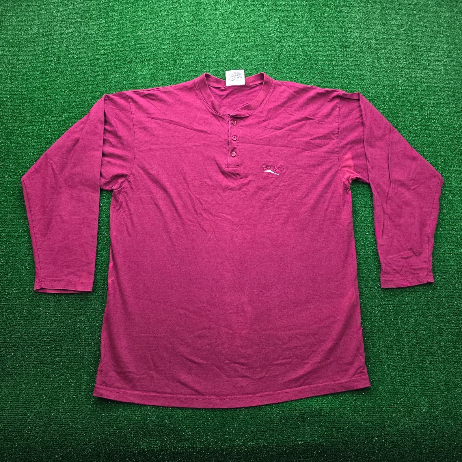 Vintage 90s Reebok Classic Henley Shirt Mens Xl Maroon Long Sleeve Classic Logo